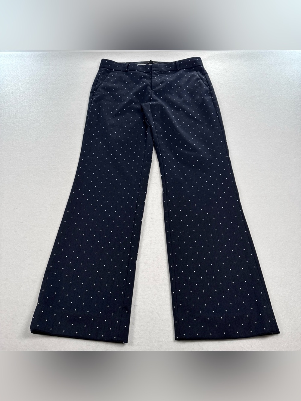 Banana Republic Logan Dress Pants Women's 6 Navy White‎ Polka Dots Stretch Boot - Picture 7 of 9